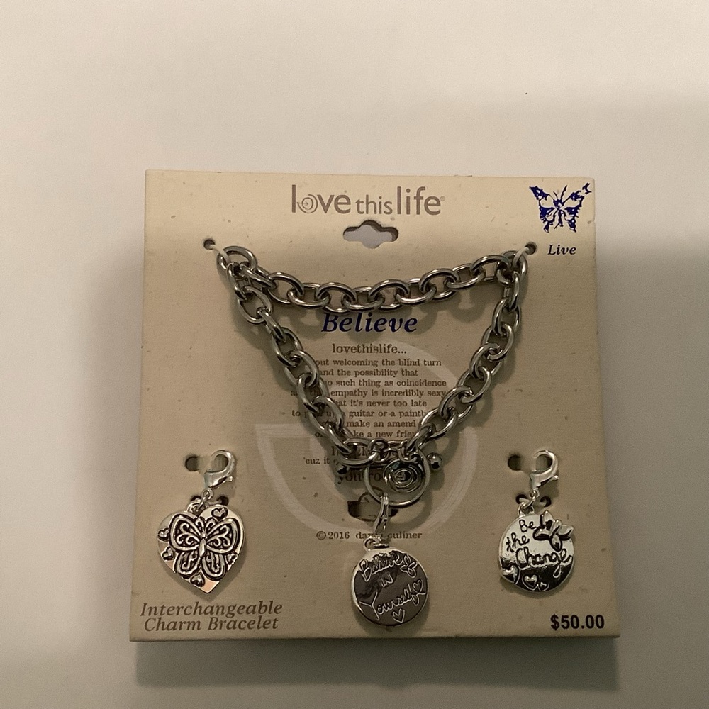 David Culiner Love This Life Believe Charm Bracelet Silver Tone Chain NEW